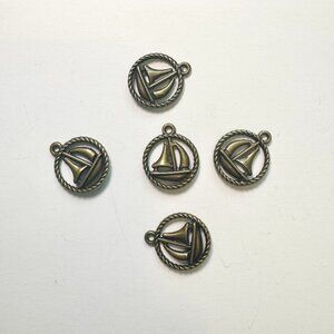 Antique Bronze Tone Round Sailboat Charms